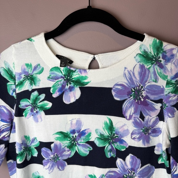NWT Talbots Petites Purple Floral Stripes Short Sleeve Top XSP - Picture 3 of 13